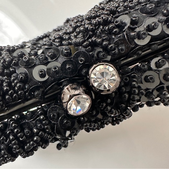 Vintage Elegant FRANCHI Black Beaded Sequin Cocktail Evening Bag Purse - Picture 11 of 16